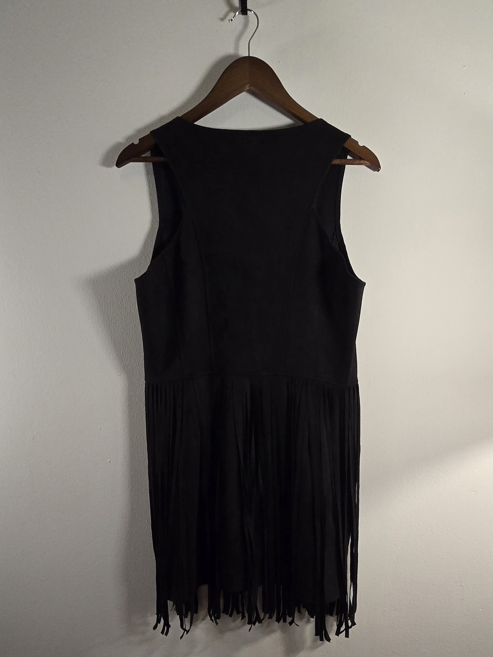 NWT Relish Noless Faux Suede Fringe Zip Front Mini Dress Black XL - Picture 3 of 8